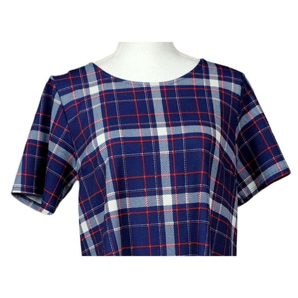 Piphany Carmine Dress Size Medium Blue Red Plaid Pockets Work Office Preppy - Picture 3 of 9